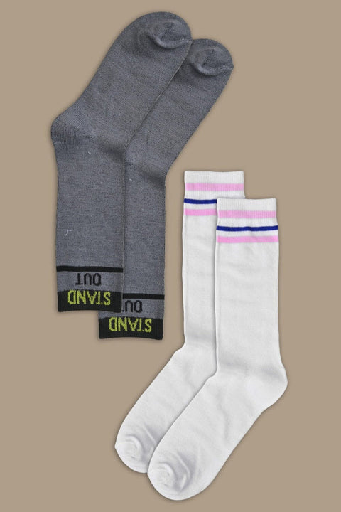 Men's Stand Out Embroidered Crew Socks - Pack Of 2 Pairs