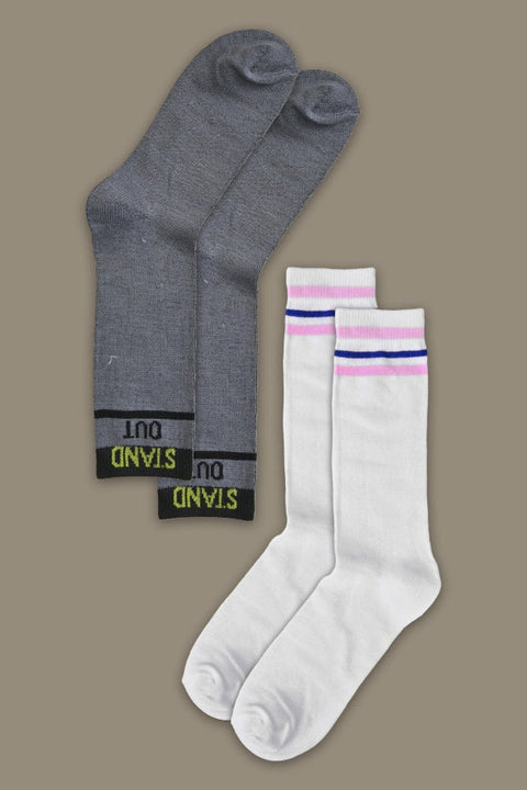 Men's Stand Out Embroidered Crew Socks - Pack Of 2 Pairs