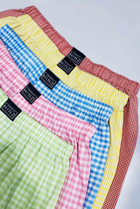 Men Stripe Cotton Boxer Shorts - (100% Cotton) Red Check